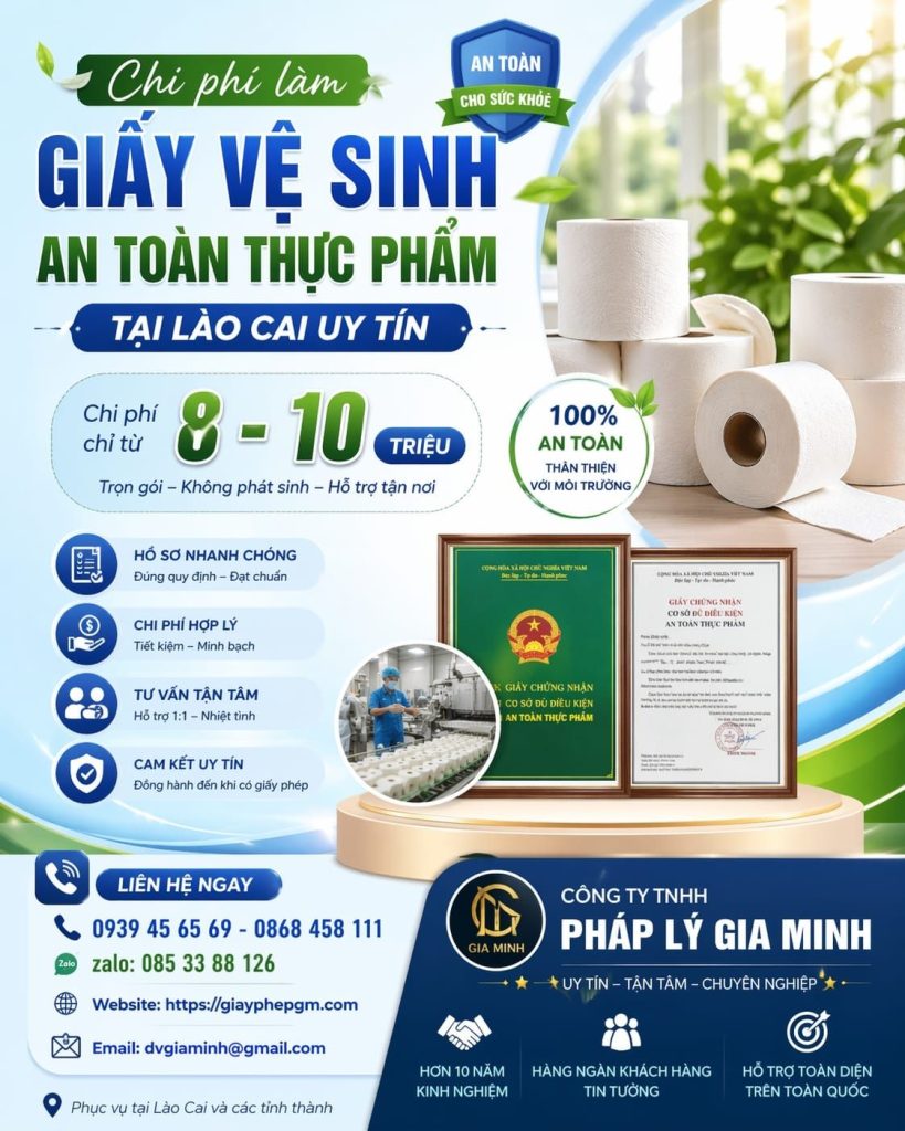xin giấy vệ sinh an toàn thực phẩm tại lào cai