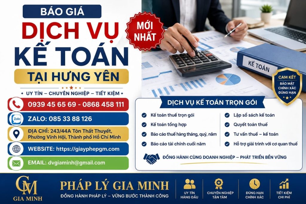 Báo giá dịch vụ kế toán tại Hưng Yên mới nhất