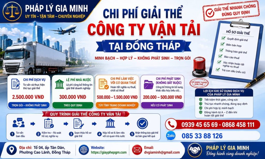 Chi phí giải thể công ty vận tải Đồng Tháp