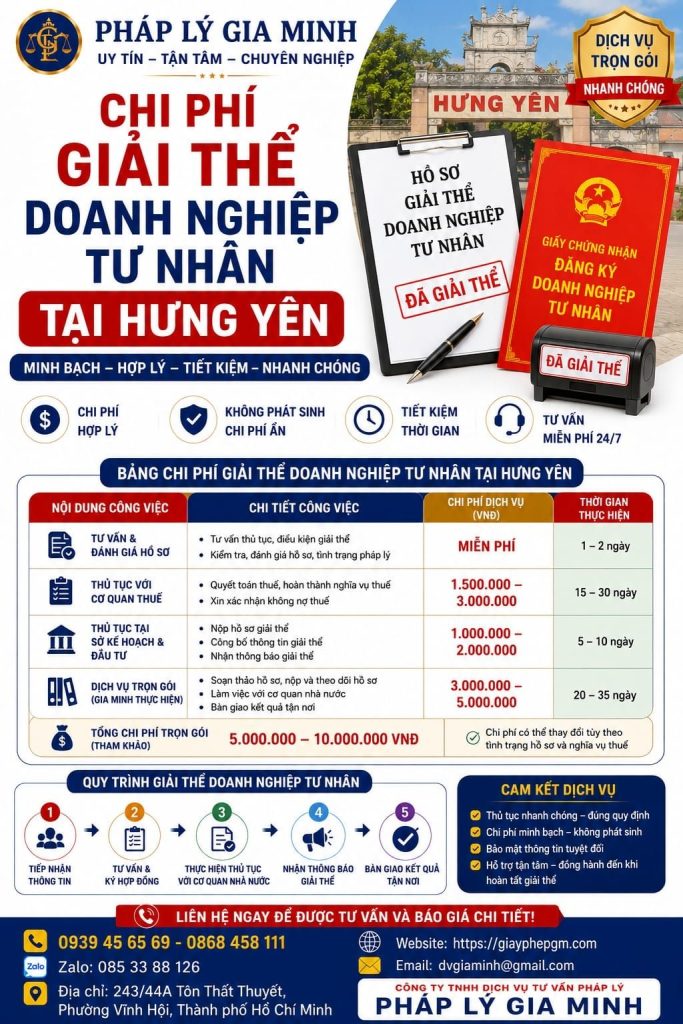 Chi phí giải thể doanh nghiệp tư nhân tại Hưng Yên