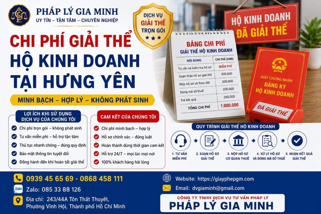 Chi phí giải thể hộ kinh doanh tại Hưng Yên