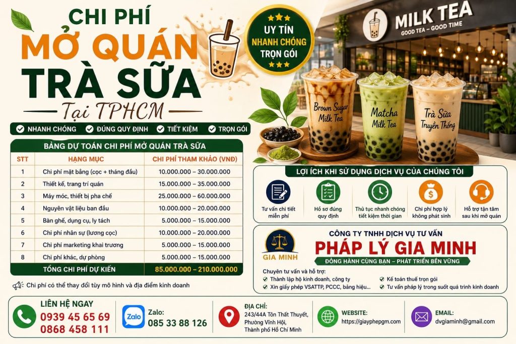Chi phí mở quán trà sữa tại TPHCM