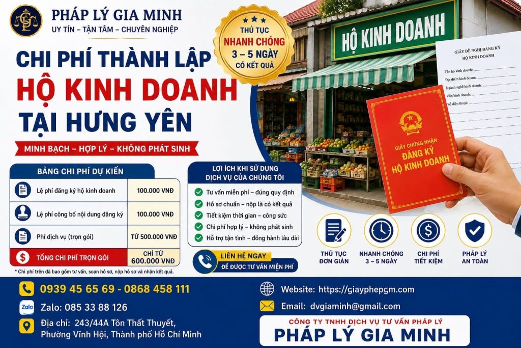 Chi phí thành lập hộ kinh doanh tại Hưng Yên