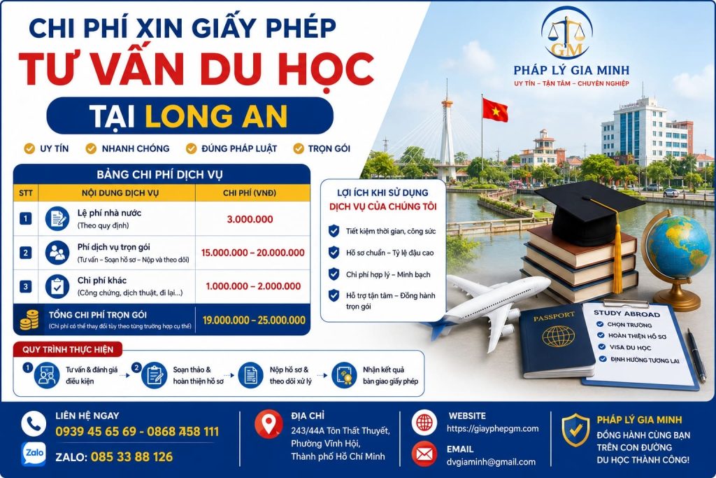 Chi phí xin giấy phép tư vấn du học tại Long An
