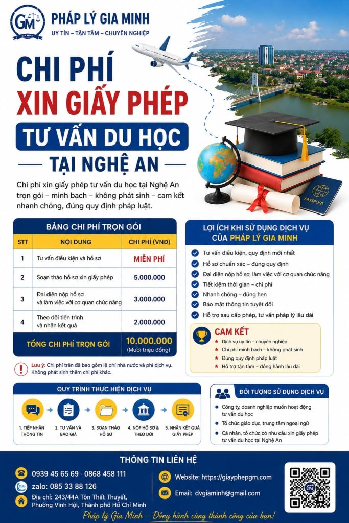 Chi phí xin giấy phép tư vấn du học tại Nghệ An