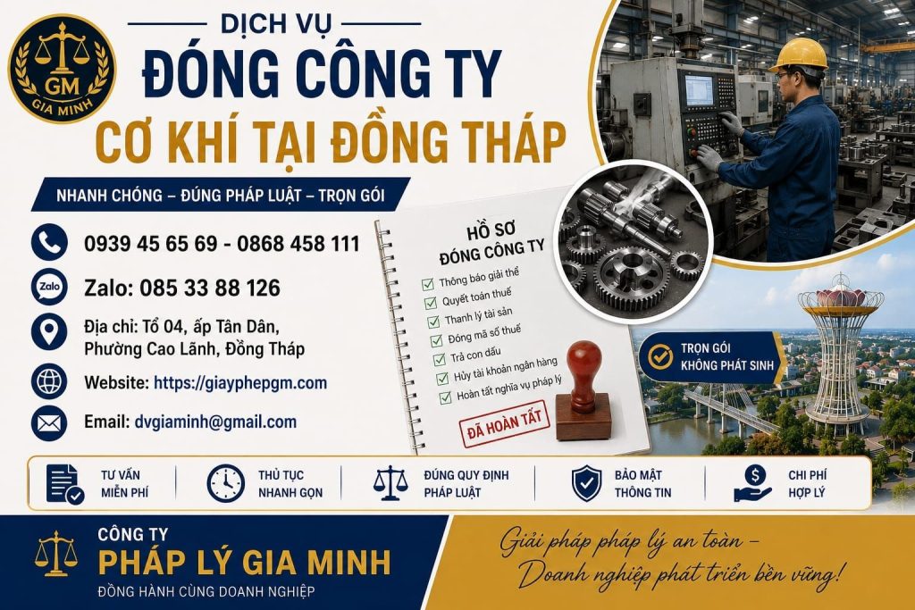 Dịch vụ đóng công ty cơ khí tại Đồng Tháp