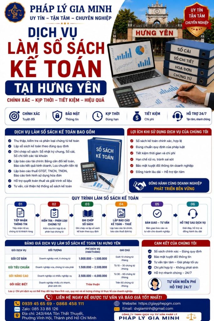 Dịch vụ làm sổ sách kế toán tại Hưng Yên