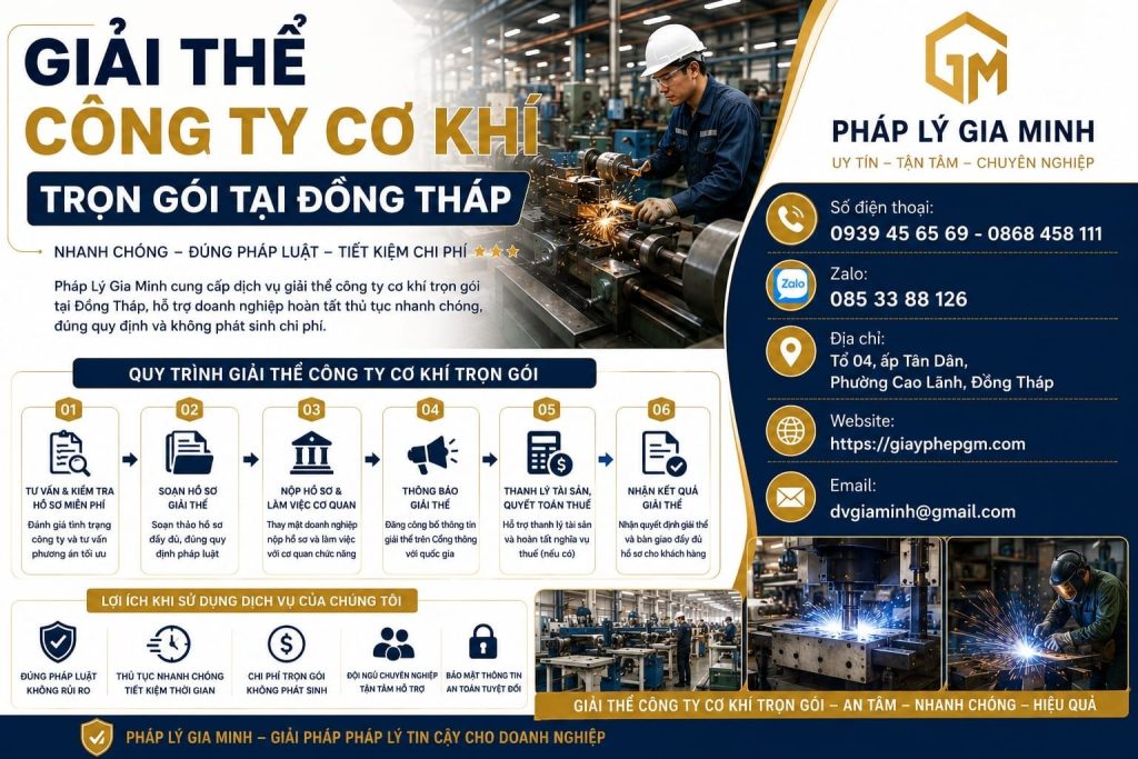 Giải thể công ty cơ khí trọn gói Đồng Tháp