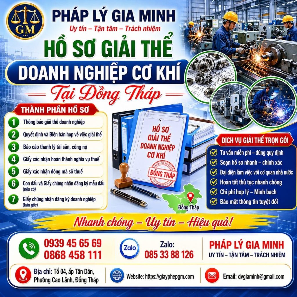 Hồ sơ giải thể doanh nghiệp cơ khí tại Đồng Tháp