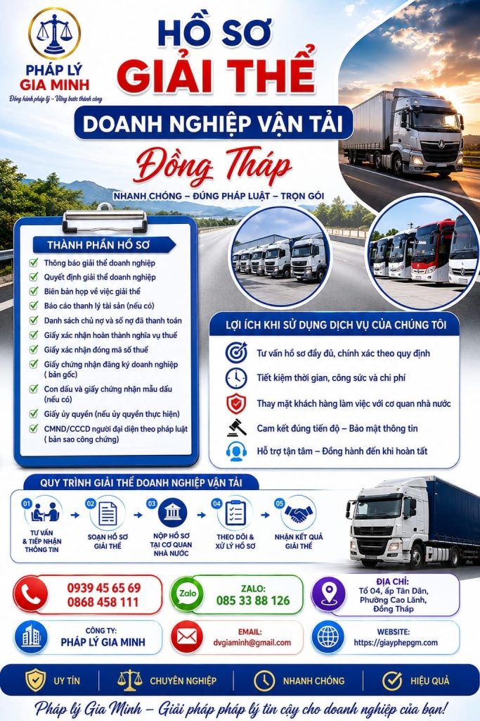 Hồ sơ giải thể doanh nghiệp vận tải Đồng Tháp