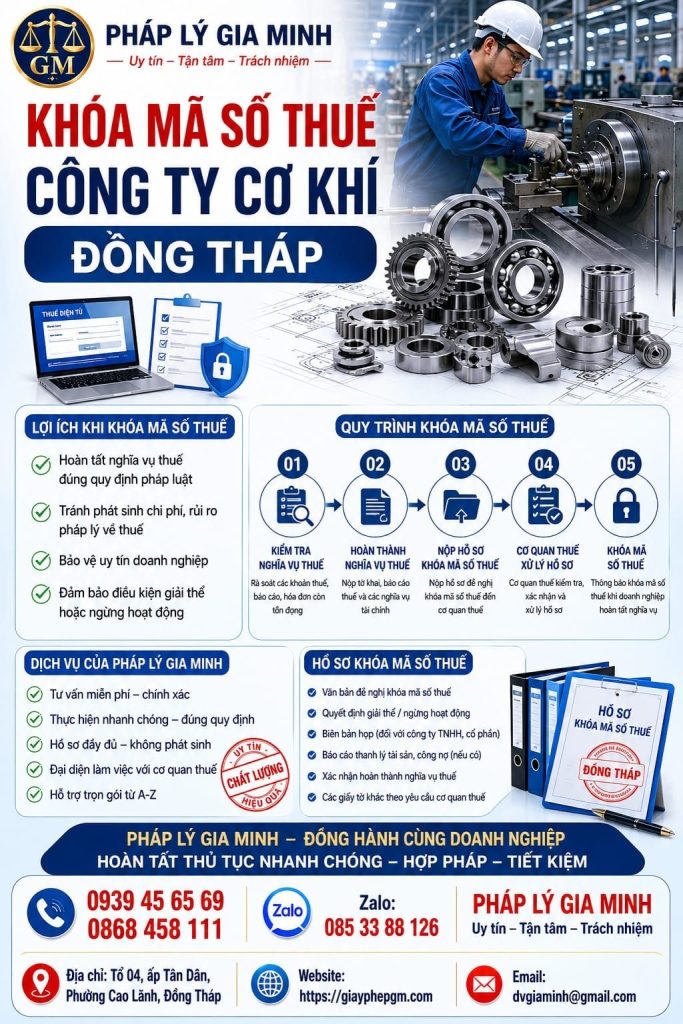 Khóa mã số thuế công ty cơ khí Đồng Tháp