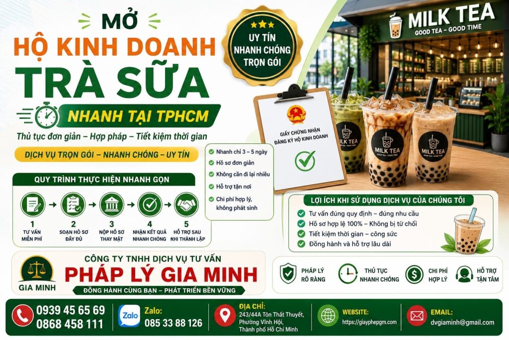 Mở hộ kinh doanh trà sữa nhanh tại TPHCM