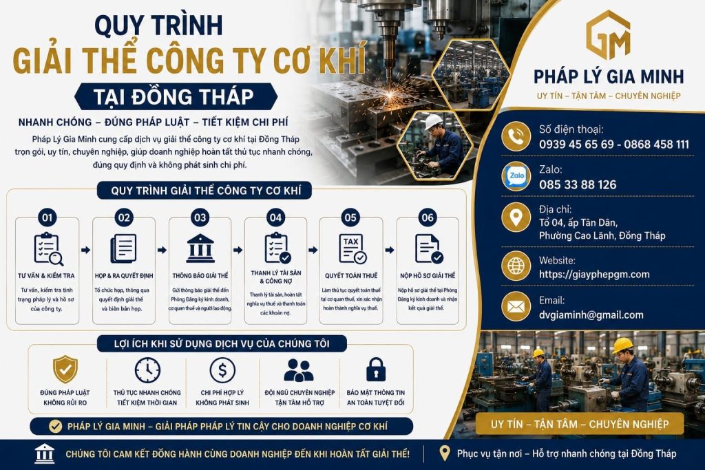 Quy trình giải thể công ty cơ khí Đồng Tháp