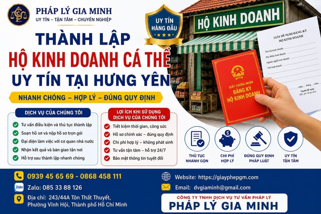 Thành lập hộ kinh doanh cá thể uy tín tại Hưng Yên
