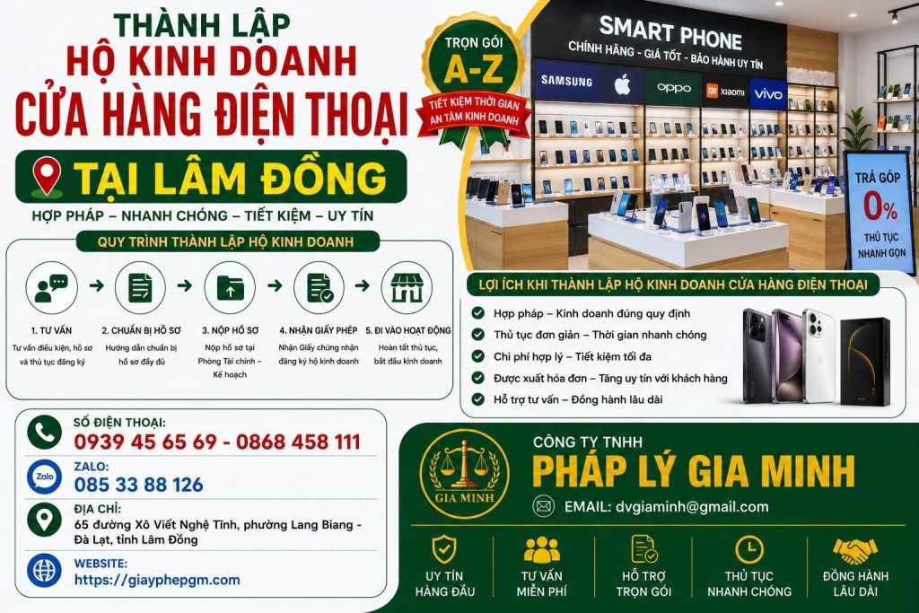 Thành lập hộ kinh doanh cửa hàng điện thoại tại Lầm Đồng