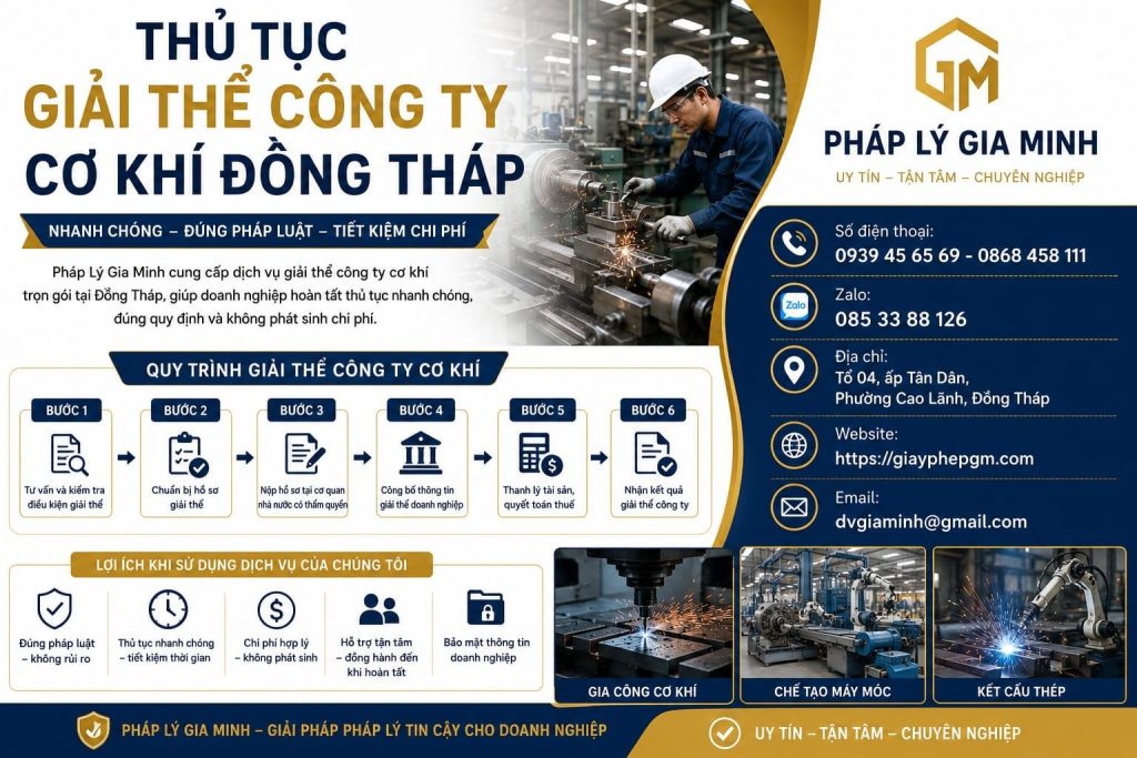 Thủ tục giải thể công ty cơ khí Đồng Tháp