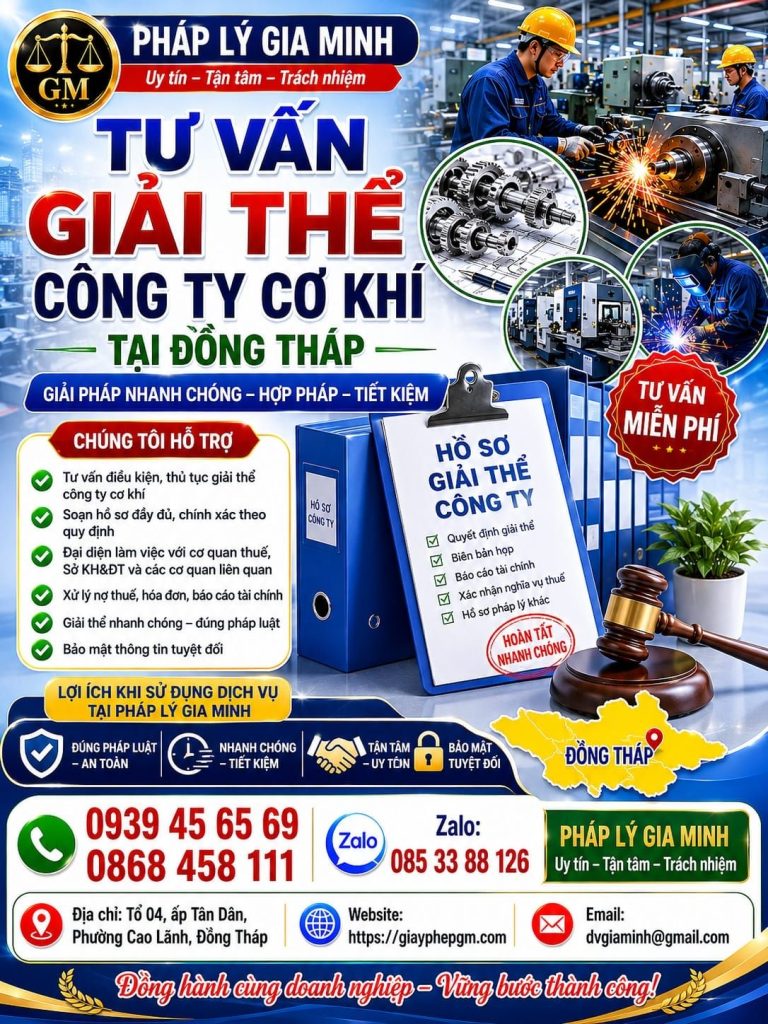 Tư vấn giải thể công ty cơ khí tại Đồng Tháp