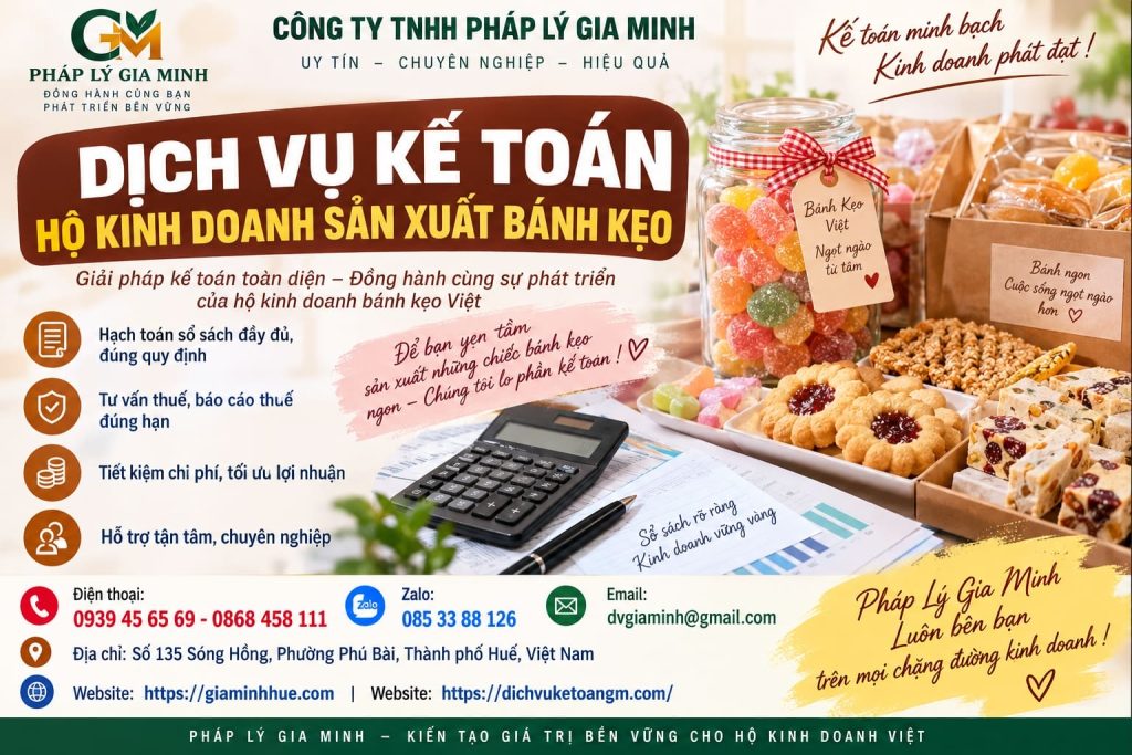 Dịch vụ kế toán hộ kinh doanh sản xuất bánh kẹo – Quản lý thuế, chi phí và sổ sách hiệu quả 1 Dịch vụ kế toán hộ kinh doanh sản xuất bánh kẹo