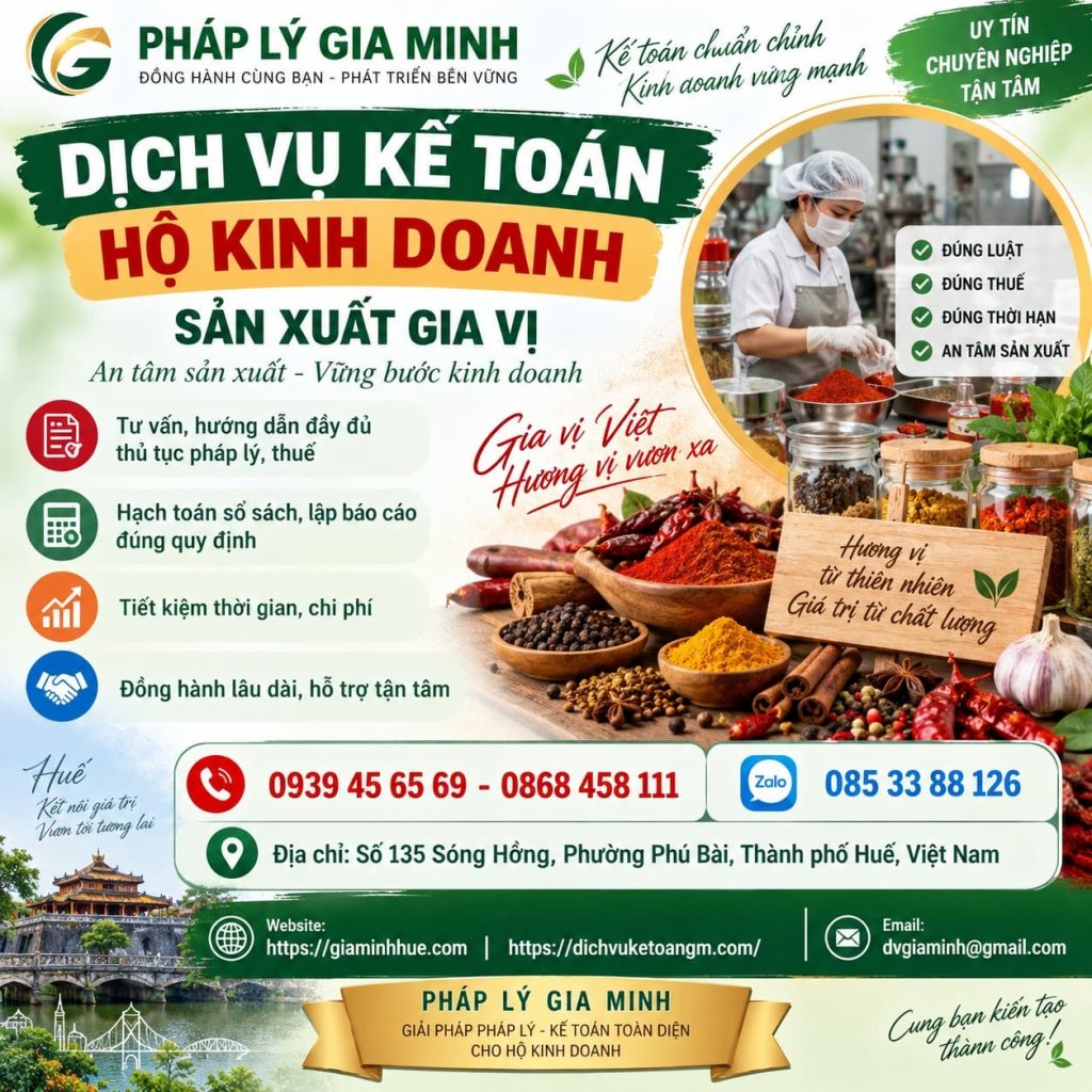 Dịch vụ kế toán hộ kinh doanh sản xuất gia vị – Hỗ trợ thuế, sổ sách và quản lý chi phí hiệu quả 1 Dịch vụ kế toán hộ kinh doanh sản xuất gia vị
