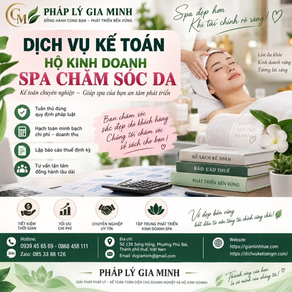Dịch vụ kế toán hộ kinh doanh spa chăm sóc da – Quản lý doanh thu, chi phí và thuế hiệu quả 1 Dịch vụ kế toán hộ kinh doanh spa chăm sóc da