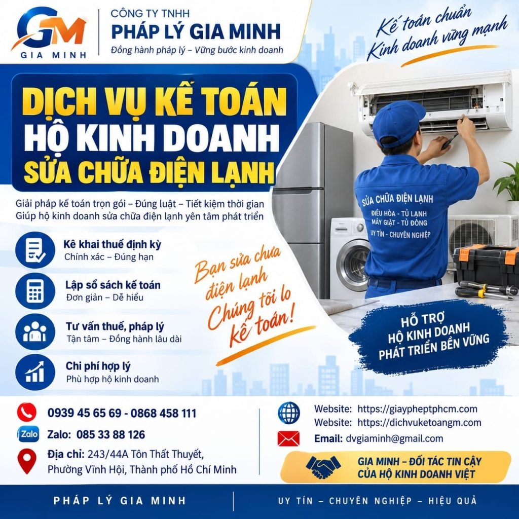 Dịch vụ kế toán hộ kinh doanh sửa chữa điện lạnh