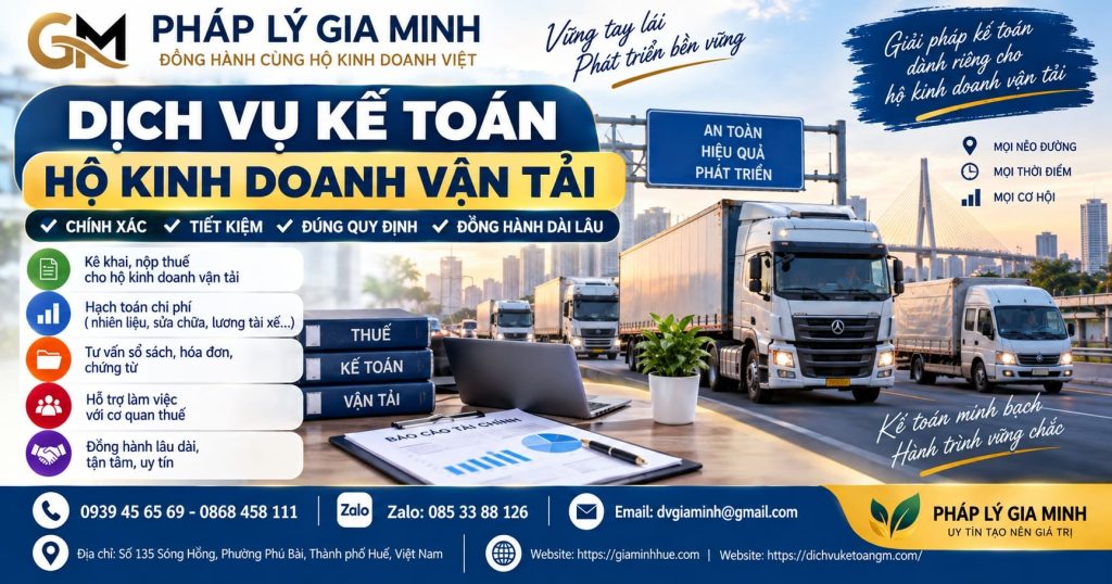 Dịch vụ kế toán hộ kinh doanh vận tải – Quản lý thuế, chi phí xe và doanh thu hiệu quả 1 Dịch vụ kế toán hộ kinh doanh vận tải