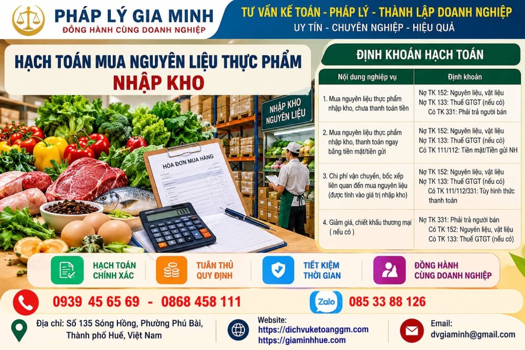Hạch toán mua nguyên liệu thực phẩm nhập kho
