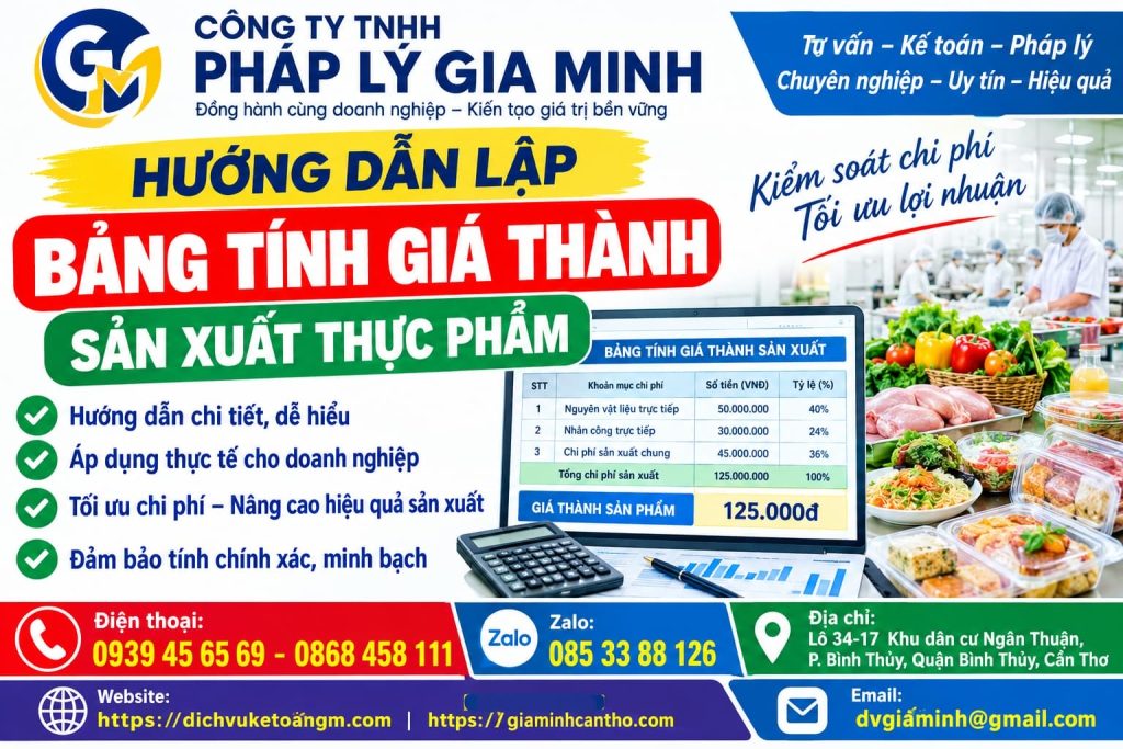 Hướng dẫn lập bảng tính giá thành sản xuất thực phẩm