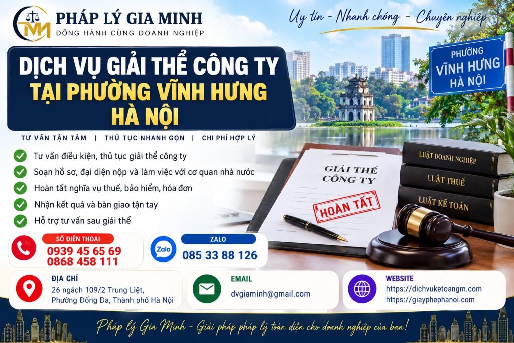 Dịch vụ giải thể công ty tại phường Vĩnh Hưng Hà Nội 1 Dịch vụ giải thể công ty tại phường Vĩnh Hưng Hà Nội
